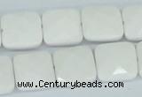 CAA05 15.5 inches 14*14mm faceted square white agate gemstone beads