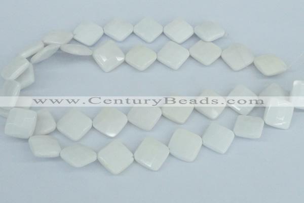 CAA10 15.5 inches 18*18mm faceted diamond white agate gemstone beads