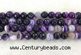 CAA2215 15.5 inches 12mm faceted round banded agate beads