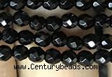 CAA2414 15.5 inches 3mm faceted round black agate beads wholesale