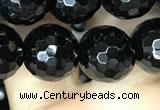 CAA2430 15.5 inches 14mm faceted round black agate beads wholesale