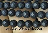 CAA2437 15.5 inches 4mm faceted round matte black agate beads