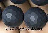 CAA2442 15.5 inches 14mm faceted round matte black agate beads