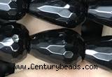 CAA2514 15.5 inches 10*14mm faceted teardrop black agate beads