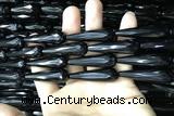 CAA2522 15.5 inches 12*40mm faceted teardrop black agate beads