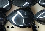 CAA2549 15.5 inches 13*18mm flat teardrop black agate beads wholesale