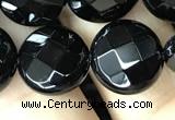 CAA2584 15.5 inches 18mm faceted coin black agate beads wholesale