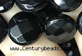 CAA2585 15.5 inches 20mm faceted coin black agate beads wholesale