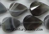 CAA259 15.5 inches 20*26mm twisted & faceted teardrop grey line agate beads