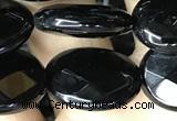 CAA2595 15.5 inches 15*20mm faceted oval black agate beads wholesale