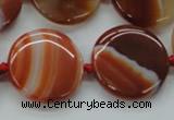 CAA298 15.5 inches 25mm flat round red line agate gemstone beads