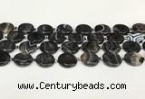 CAA4396 15.5 inches 20mm flat round black banded agate beads