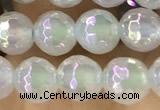 CAA5620 15 inches 6mm faceted round AB-color white agate beads