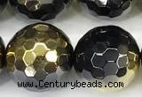 CAA6027 15 inches 12mm faceted round electroplated agate beads