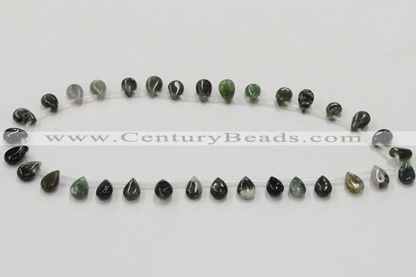 CAB127 15.5 inches 8*12mm flat teardrop moss agate gemstone beads