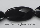 CAB321 15.5 inches 20*40mm faceted oval black agate gemstone beads