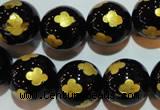 CAG3365 15.5 inches 14mm carved round black agate beads wholesale