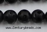 CAG3675 15.5 inches 16mm carved round matte black agate beads