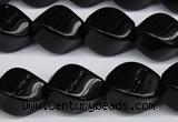 CAG4007 15.5 inches 13*18mm twisted rice black agate beads