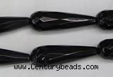 CAG5064 15.5 inches 10*30mm faceted teardrop black agate beads