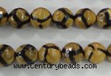 CAG5344 15.5 inches 10mm faceted round tibetan agate beads wholesale