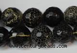 CAG5848 15 inches 14mm faceted round fire crackle agate beads