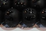 CAG6006 15.5 inches 16mm carved round matte black agate beads