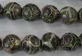 CAG6384 15 inches 12mm faceted round tibetan agate gemstone beads