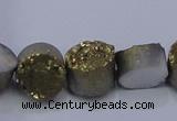 CAG7930 7.5 inches 10mm flat round plated white druzy agate beads