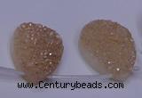 CAG7982 Top drilled 22*30mm flat teardrop plated white druzy agate beads