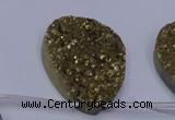 CAG7990 Top drilled 30*40mm flat teardrop plated white druzy agate beads