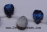 CAG8116 Top drilled 12*16mm teardrop blue plated druzy agate beads