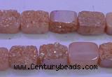 CAG8211 Top drilled 10*14mm rectangle champagne plated druzy agate beads