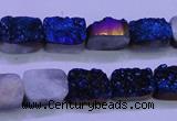 CAG8216 Top drilled 10*14mm rectangle blue plated druzy agate beads