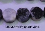 CAG8377 7.5 inches 18mm coin black plated druzy agate beads