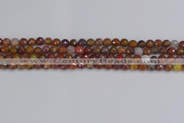 CAG9845 15.5 inches 4mm faceted round red moss agate beads