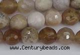 CAG9854 15.5 inches 8mm faceted round ocean fossil agate beads