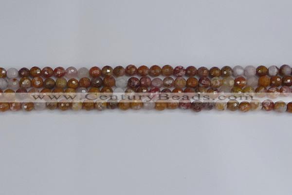 CAG9910 15.5 inches 4mm faceted round red moss agate beads