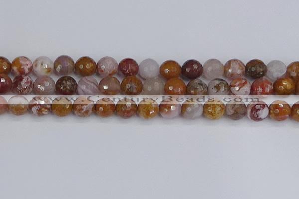 CAG9914 15.5 inches 12mm faceted round red moss agate beads