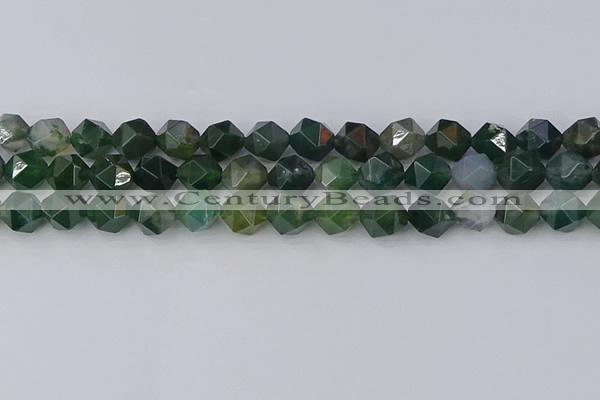 CAG9971 15.5 inches 10mm faceted nuggets moss agate beads