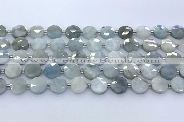 CAQ966 15 inches 10mm faceted coin aquamarine beads