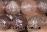 CBQ574 15.5 inches 12mm faceted round strawberry quartz beads