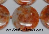 CCA478 15.5 inches 30mm flat round orange calcite gemstone beads