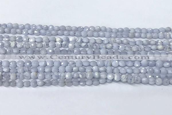 CCB1367 15 inches 4mm faceted coin blue lace agate beads