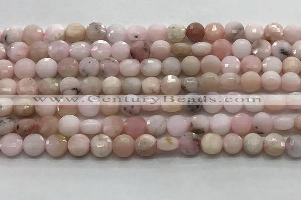 CCB704 15.5 inches 6mm faceted coin pink opal gemstone beads