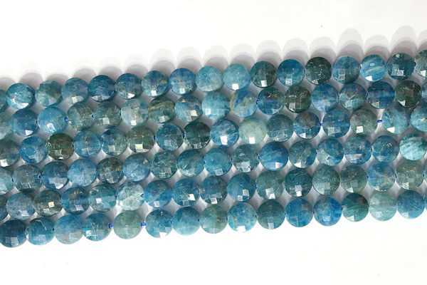 CCB763 15.5 inches 8mm faceted coin apatite beads