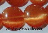 CCT572 15 inches 14mm flat round cats eye beads wholesale