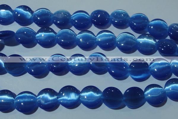 CCT578 15 inches 14mm flat round cats eye beads wholesale