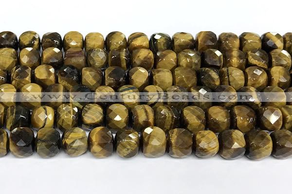 CCU1066 15 inches 8mm faceted cube yellow tiger eye beads