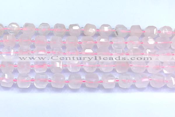 CCU1301 15 inches 9mm - 10mm faceted cube rose quartz beads